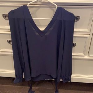 Double v neck, bow tie back blouse